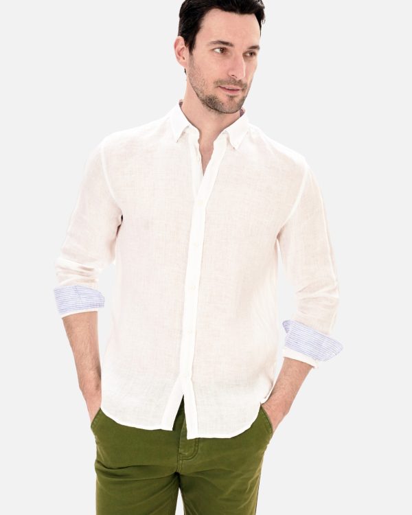 CAMISA LINO HOMBRE VERDE ABOTONADO