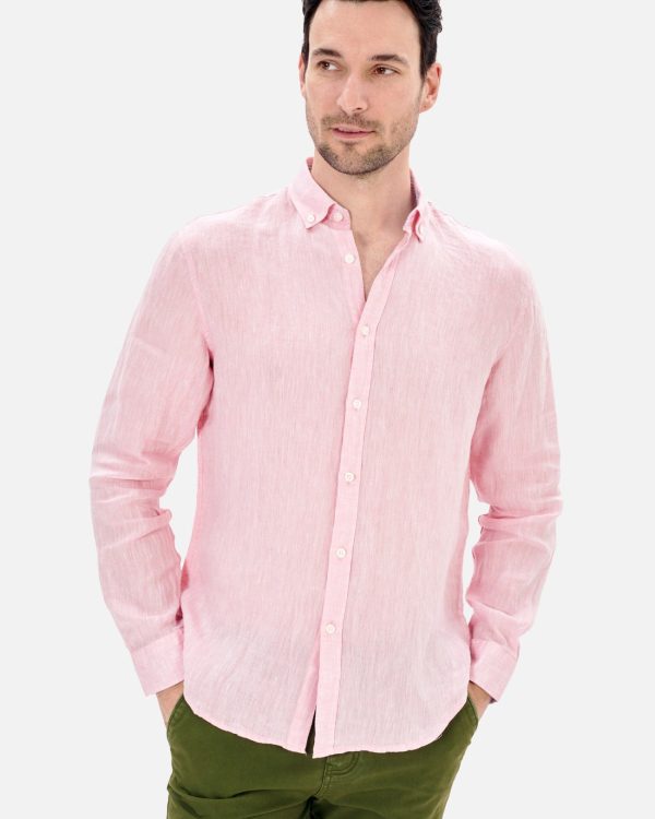 CAMISA LINO HOMBRE VERDE ABOTONADO