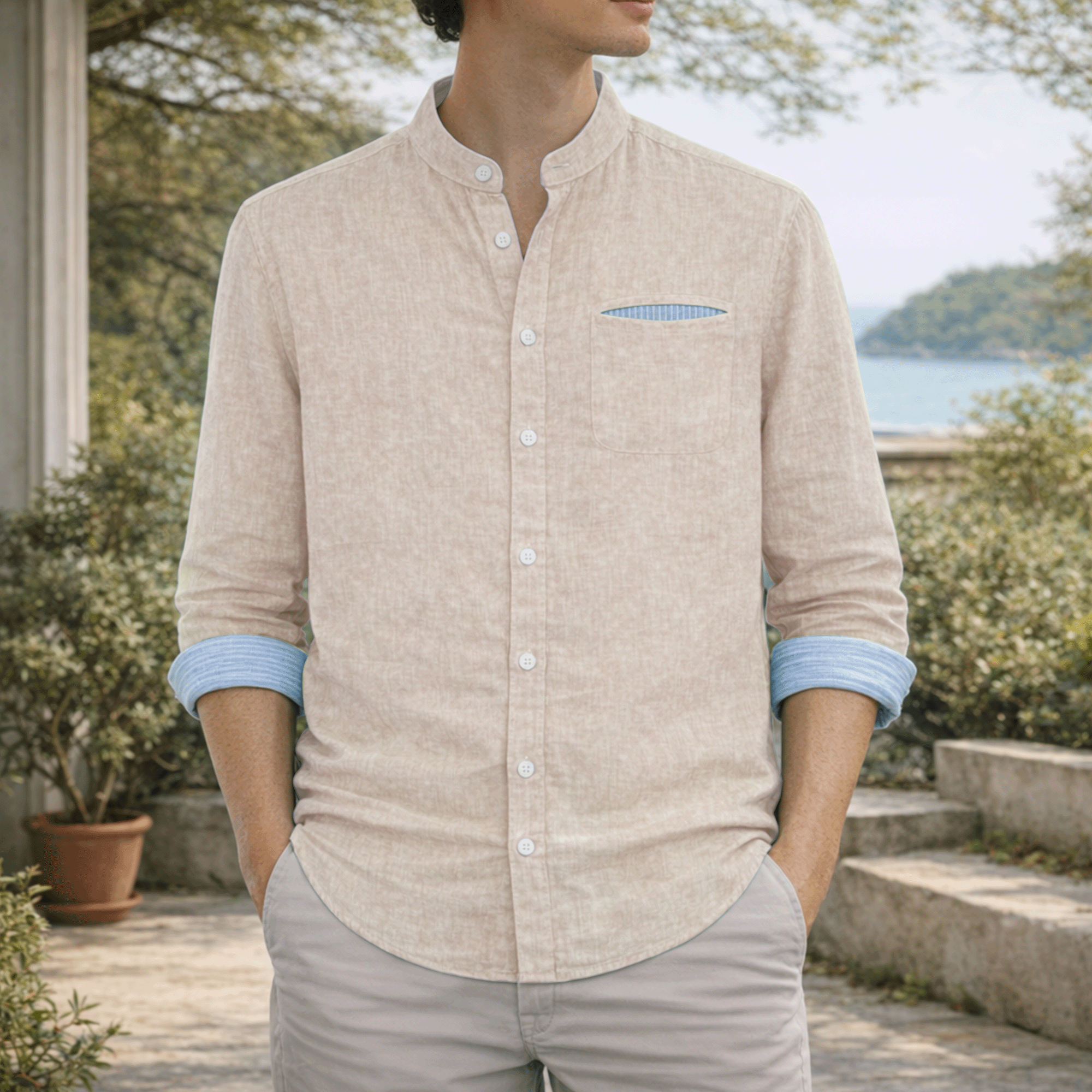 CAMISA LINO HOMBRE CUELLO MAO - Imagen 2